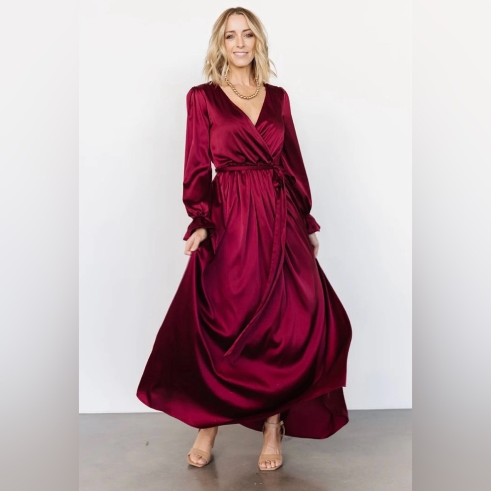 Baltic Born Holly Satin Maxi Dress- wine color. Medium
